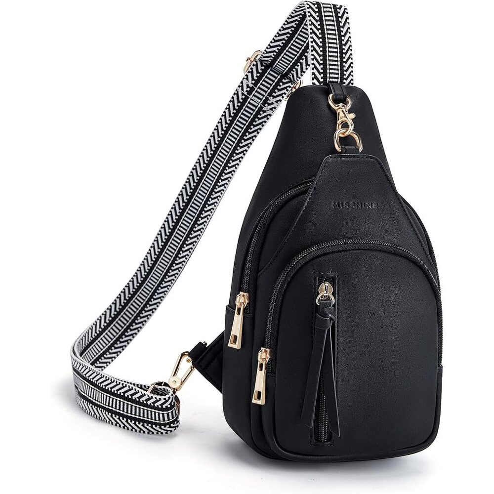 New Jet Black PU Leather Sling Bag, Quilted Crossbody Travel Bag with Tassel